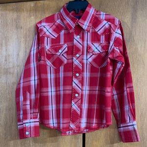 Boys size small plaid snap button shirt